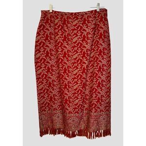 Nouveaux Tapestry Midi Skirt Fringe Sparkly Hem Sz. 16 Rex/Gold